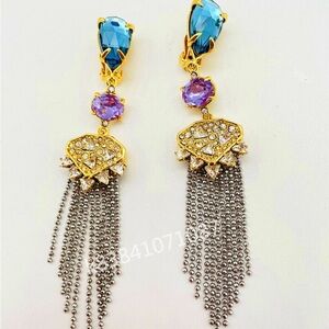 Alexis Bittar Earrings Gem Tassel Long Ear Clip-on Chandelier fringe